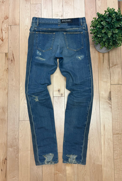 Balmain Slim/Skinny Distressed Blue Denim