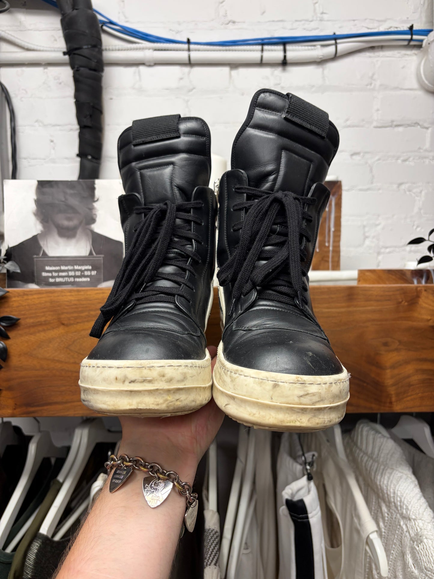 Rick Owens Geobasket Black/Milk Leather High Top Sneakers