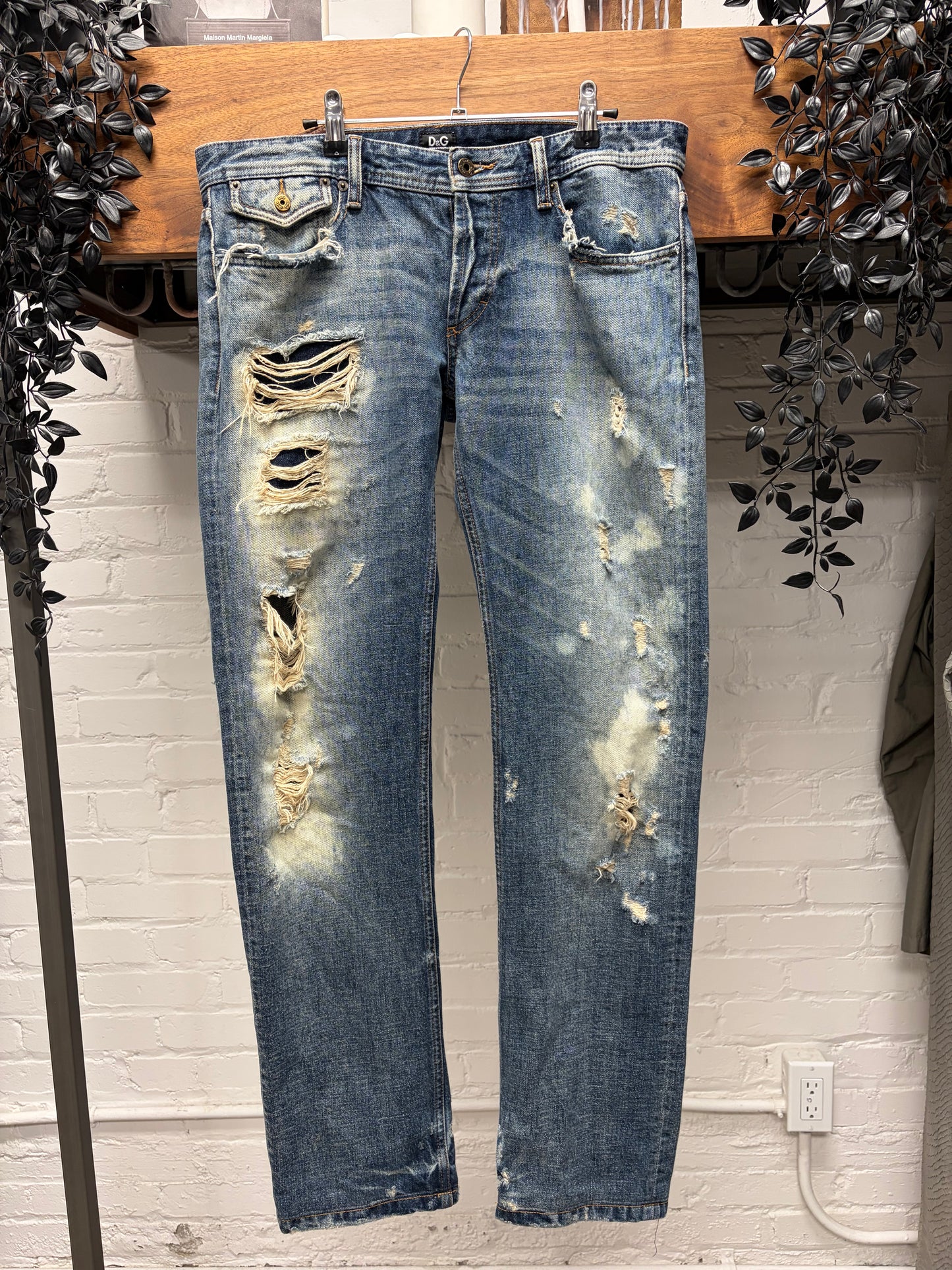 2000s Dolce & Gabbana Distressed Blue Bootcut Denim