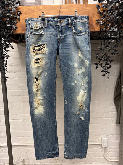 2000s Dolce & Gabbana Distressed Blue Bootcut Denim