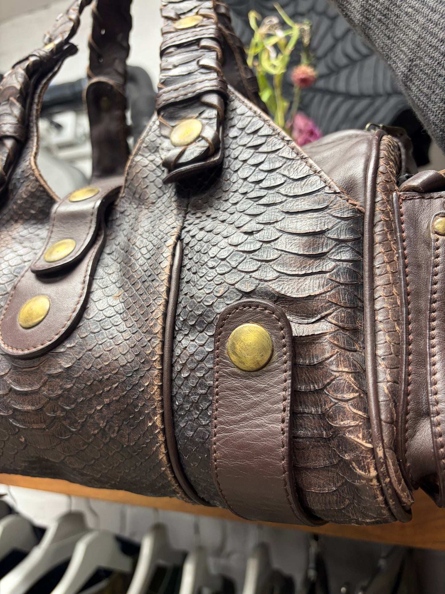 2000s Chloe ‘Silverado’ Brown Genuine Python Leather Shoulder Bag