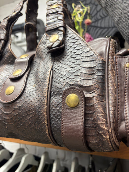 2000s Chloe ‘Silverado’ Brown Genuine Python Leather Shoulder Bag