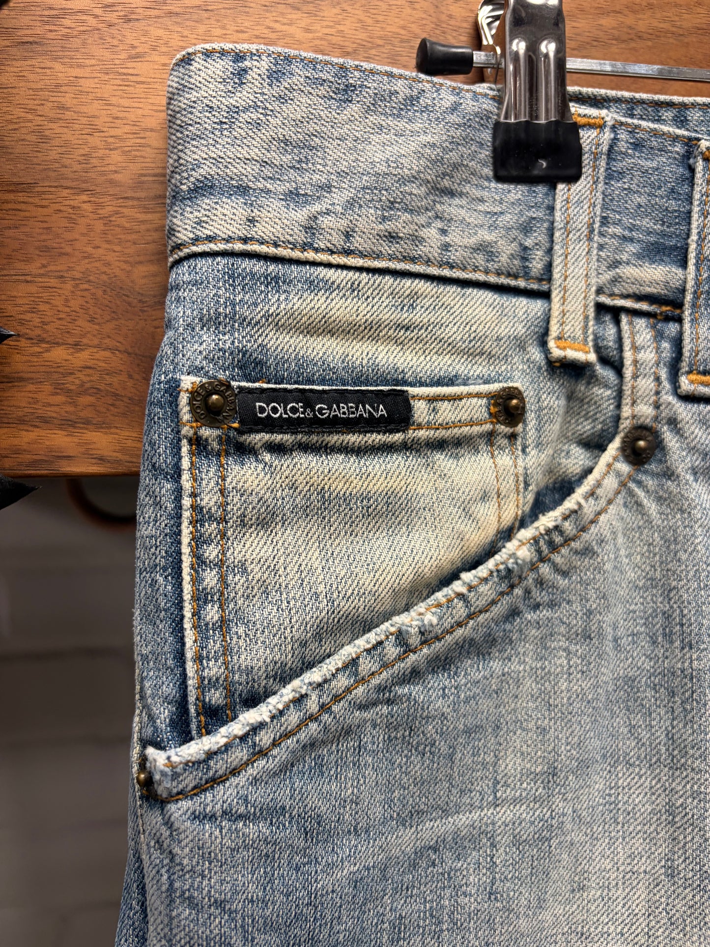 2000s Dolce & Gabbana Washed Blue ‘Metal Badge’ Bootcut Denim