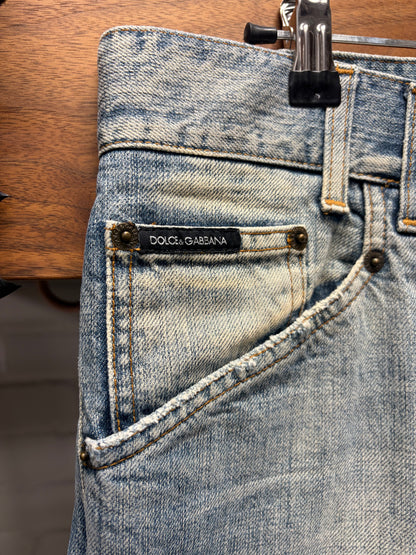 2000s Dolce & Gabbana Washed Blue ‘Metal Badge’ Bootcut Denim