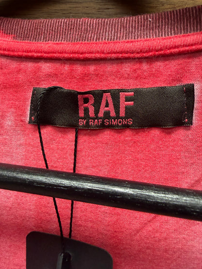 Raf by Raf Simons Bleach Dyed ‘Full Art’ Red/White V-Neck Graphic T-Shirt