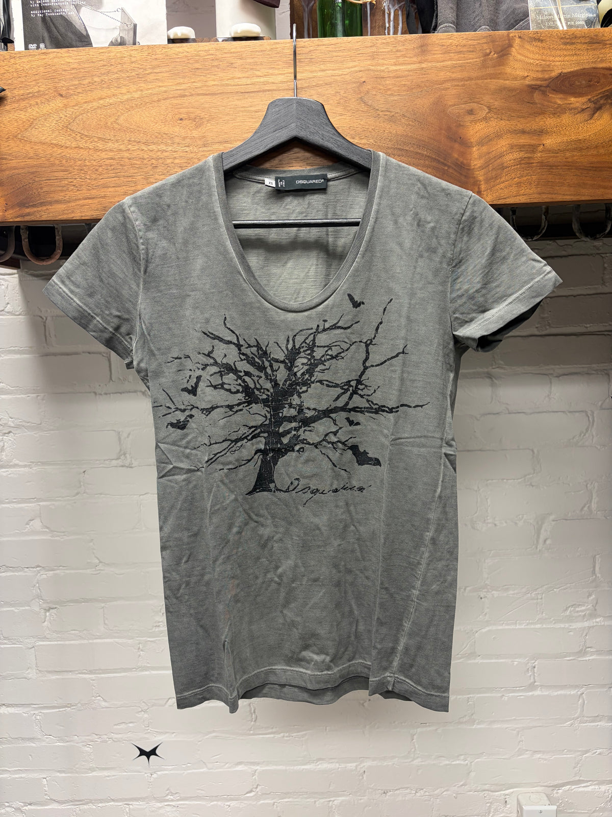 2000s Dsquared2 Faded Grey ‘Barren Tree’ Graphic T-Shirt