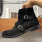 Balmain ‘Double Buckle’ Black Suede Combat Boots