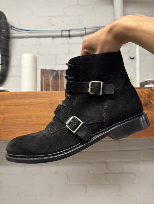 Balmain ‘Double Buckle’ Black Suede Combat Boots