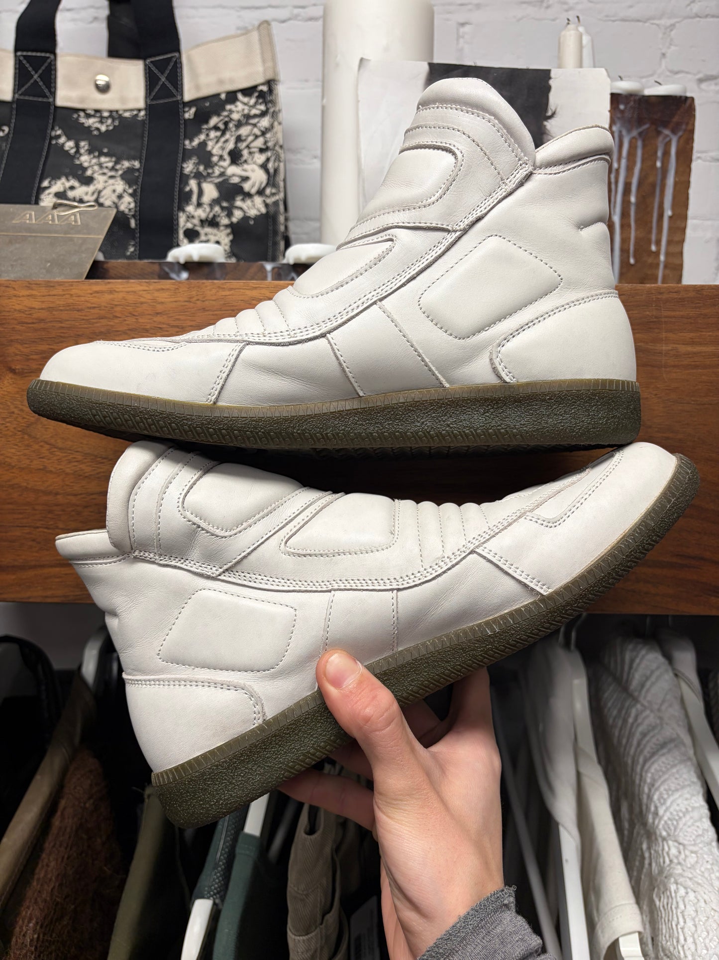SS2009 Maison Margiela ‘Speed Bike’ White Mid Top Leather Sneakers