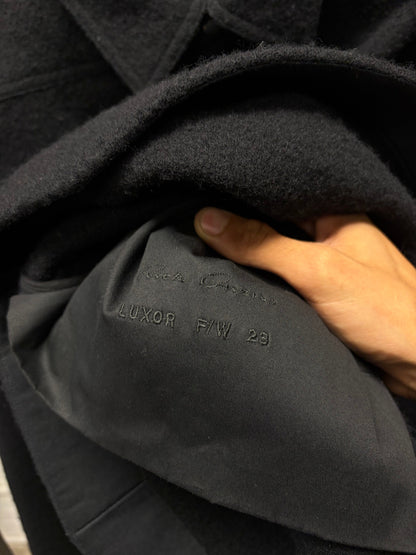 AW2023 Rick Owens ‘Luxor’ Virgin Wool ‘Shoulder Strap’ Black Button Snap Overshirt