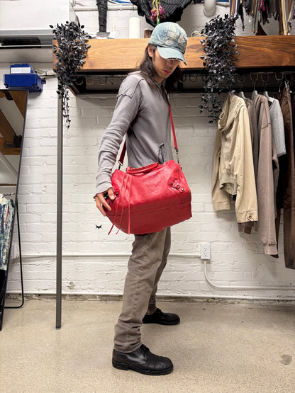 Balenciaga Red Lambskin Leather ‘XL City Bag’ with Crossbody Strap