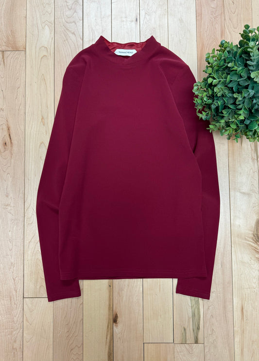 Namacheko Deep Red Mock Neck Long Sleeve Shirt