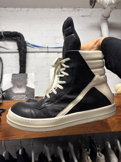 Rick Owens Black/Milk Leather ‘Geobasket’ High Top Sneakers