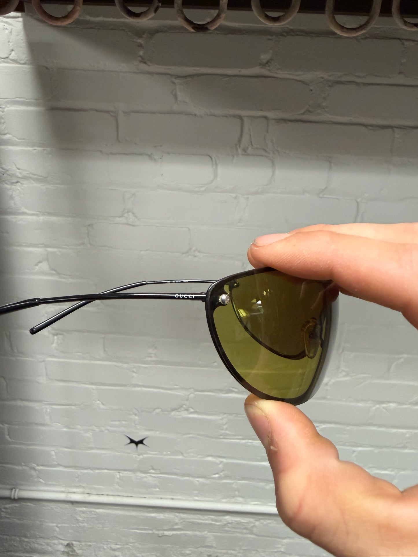 2000s Gucci Rimless Green Tinted Silver Frame Sunglasses