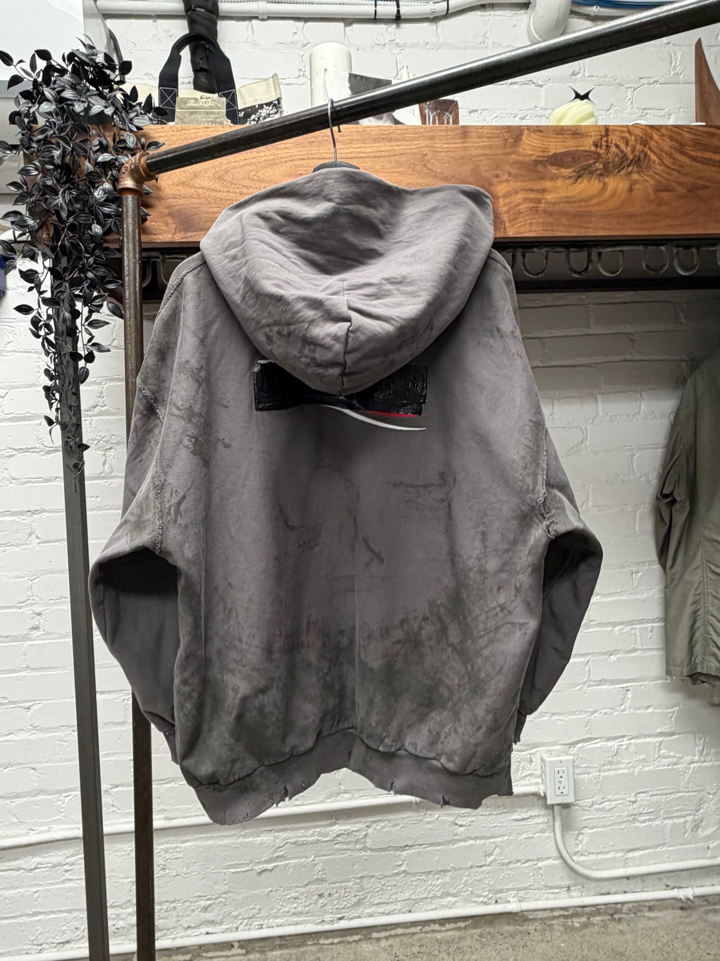 AW2023 Balenciaga Mudshow ‘Gaffer Tape’ Grey Distressed Zip-Up Hoodie