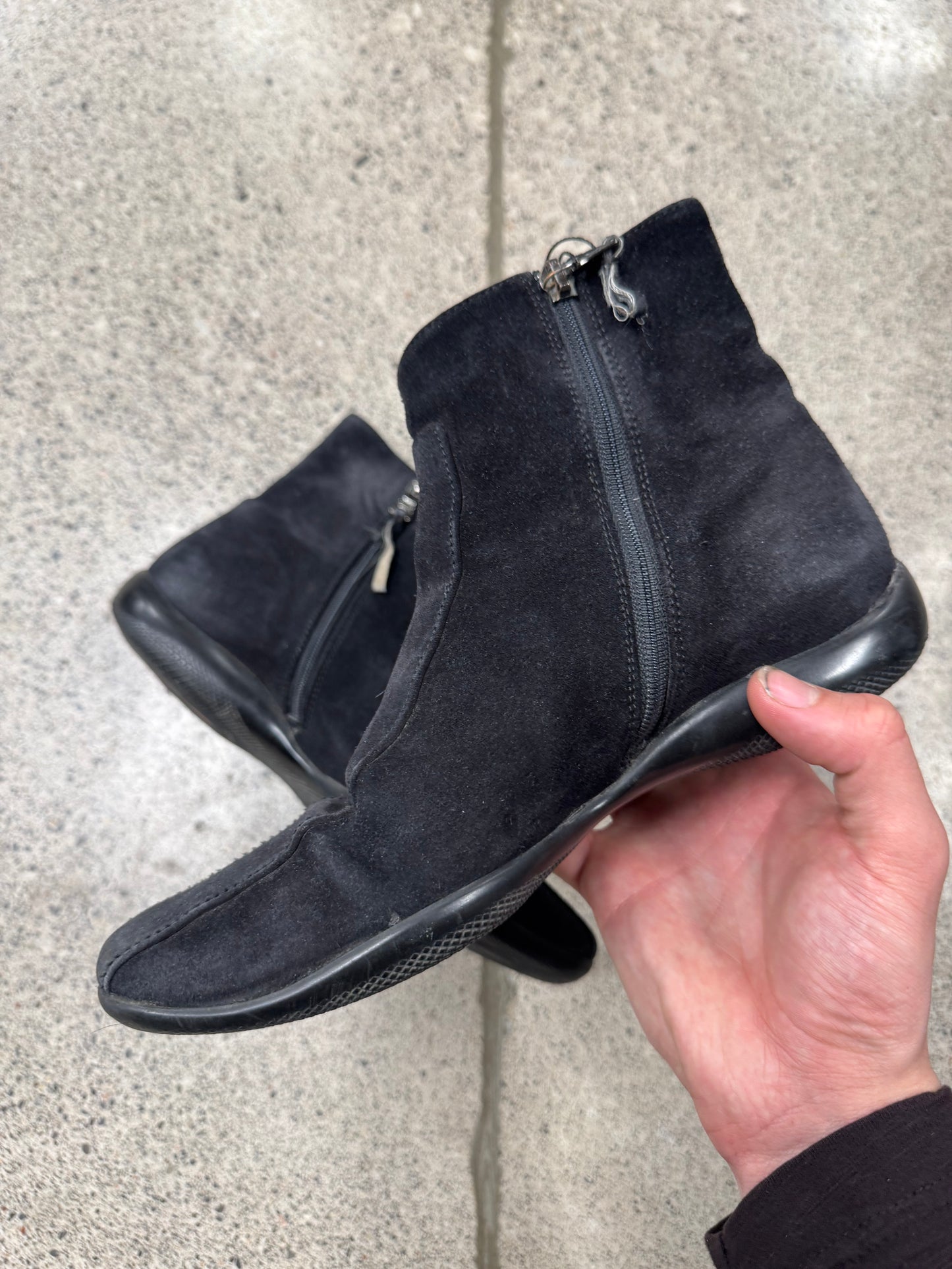 2000s Prada Sport Suede Zip Up Ankle Boots