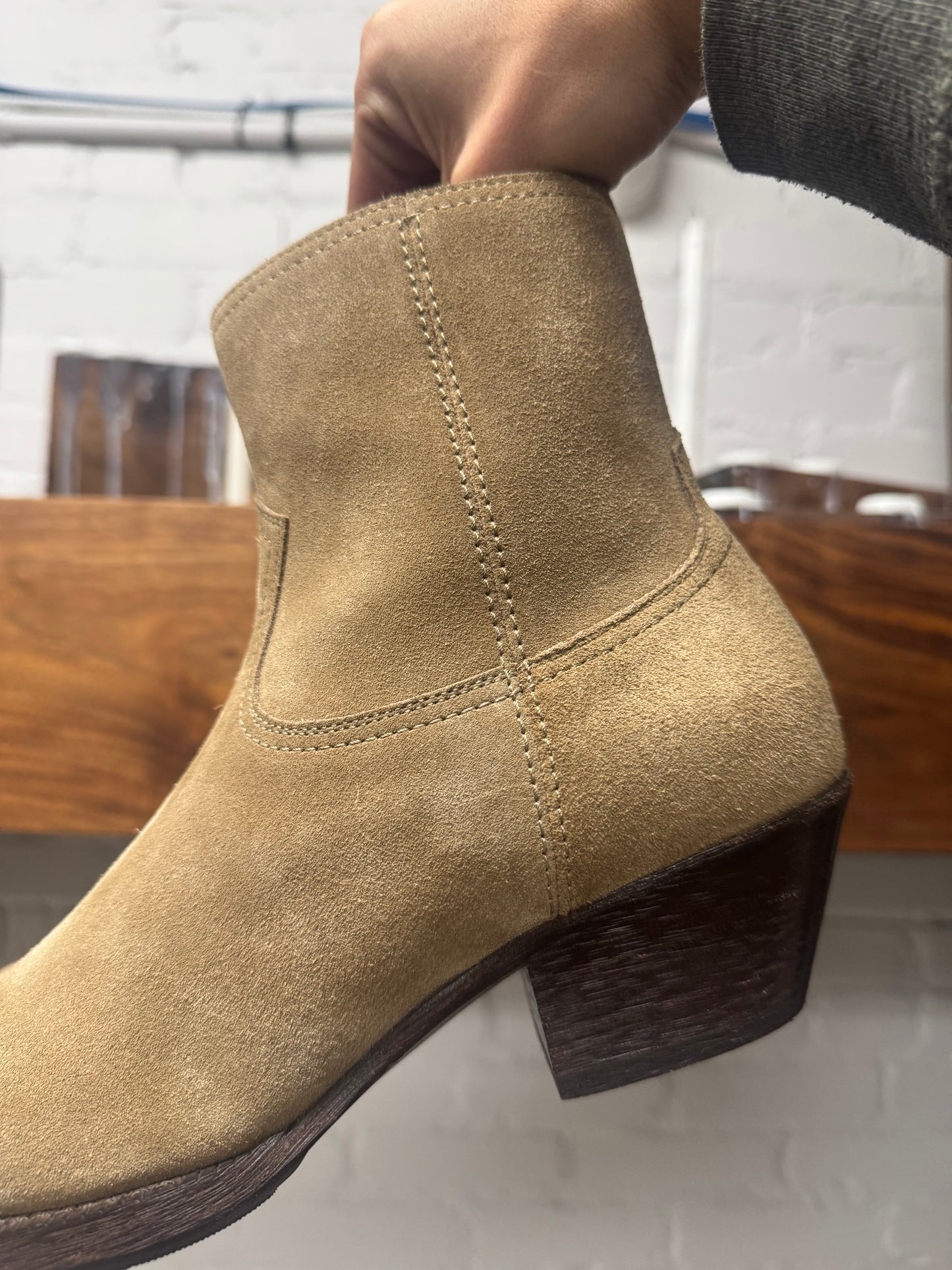 Saint Laurent Brow n Suede ‘Lukas’ Cuban Heel Pointed Toe Boots