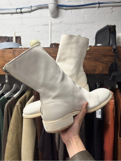 Guidi ‘788Z’ Back Zip Cream Calfskin Leather Mid-Cut Boots