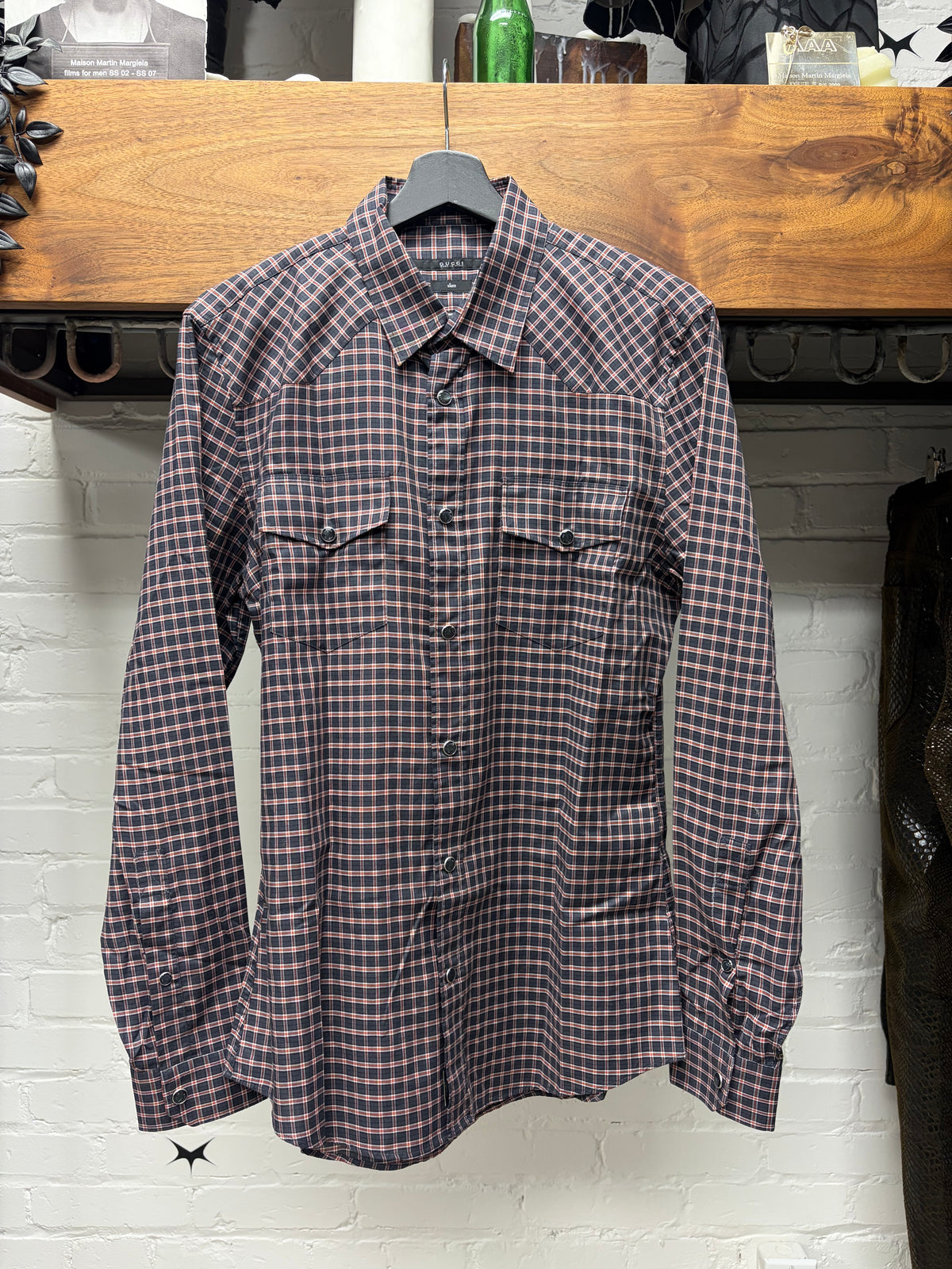 2011 Gucci by Frida Giannini Red/Black Plaid Western Button Up Shirt