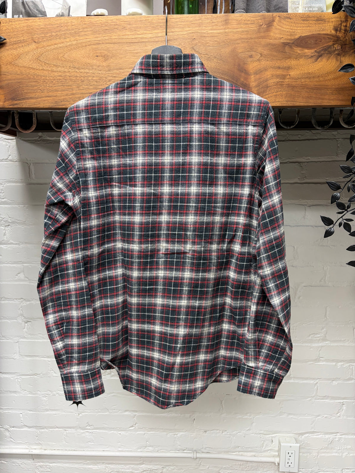 AW2015 Saint Laurent by Hedi Slimane Red/Grey Plaid Flannel Button Up Shirt