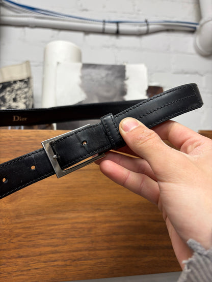 Dior Homme Skinny Black Leather Silver Box Buckle Belt