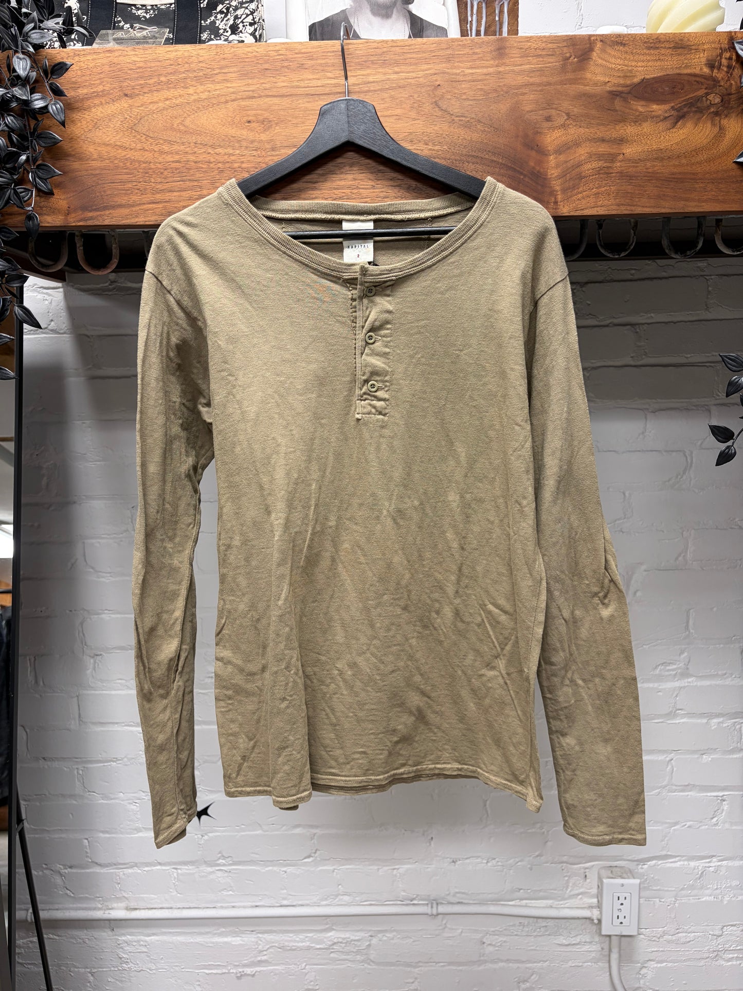 Kapital Brown Cotton ‘Henley’ Long Sleeve Shirt