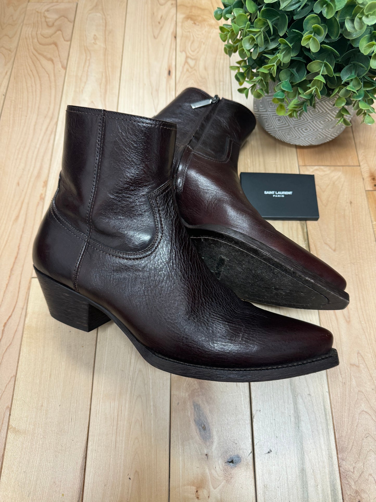 Saint Laurent ‘Lucas’ Oxblood Red Cuban Heel Boots