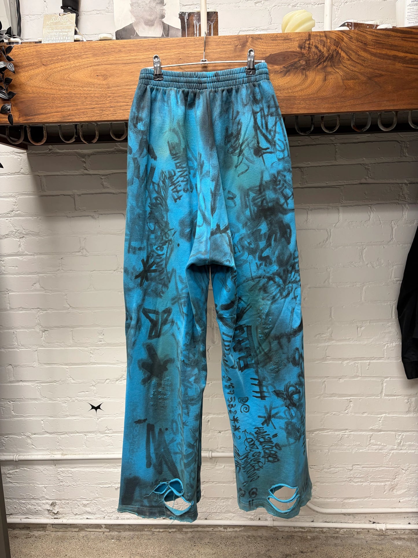 SS2023 Balenciaga ‘Skater’ Blue Graffiti Wide Leg Drawstring Sweatpants