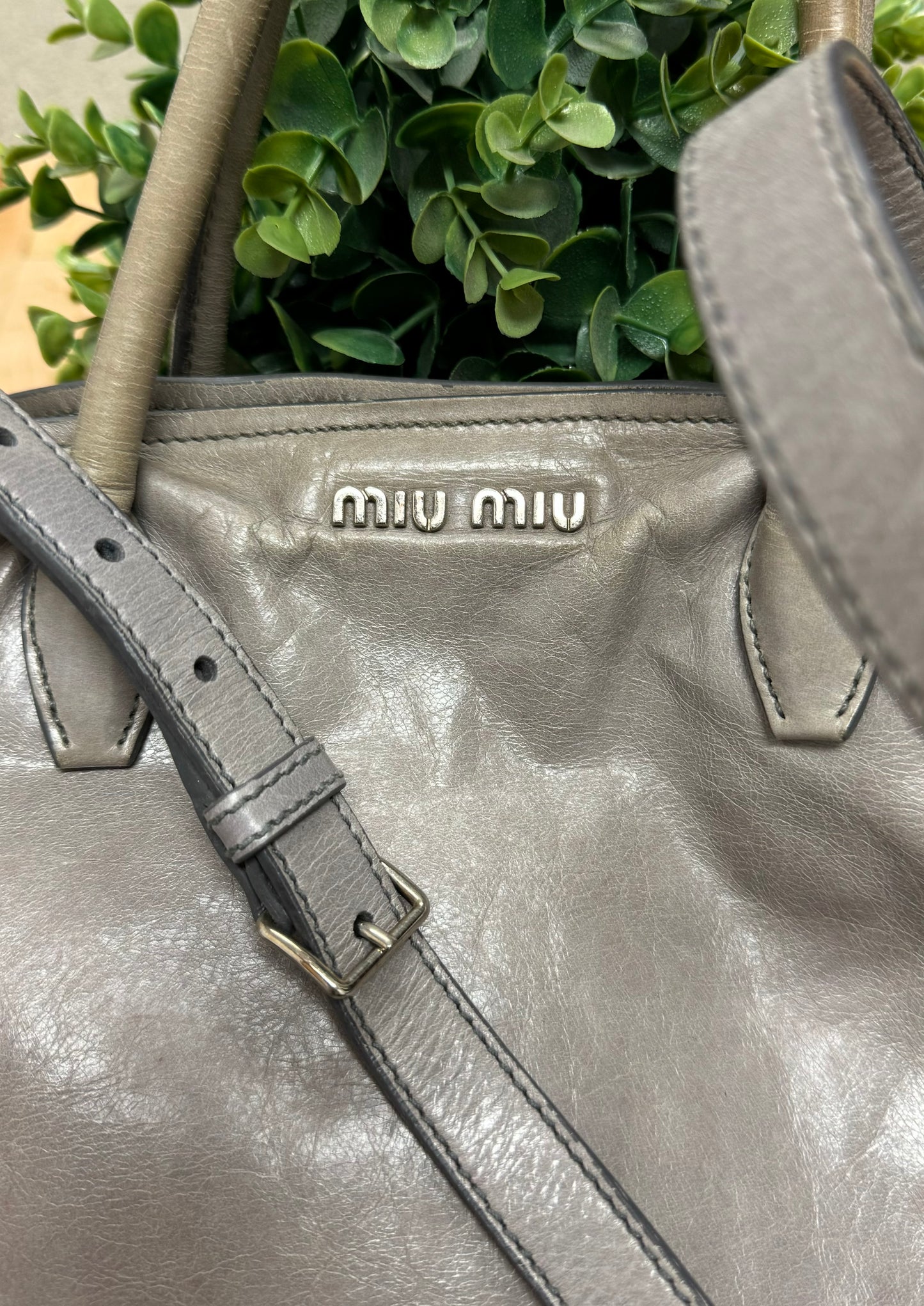 Miu Miu ‘Vitello’ Grey Calfskin Leather Crossbody/Shoulder Bag