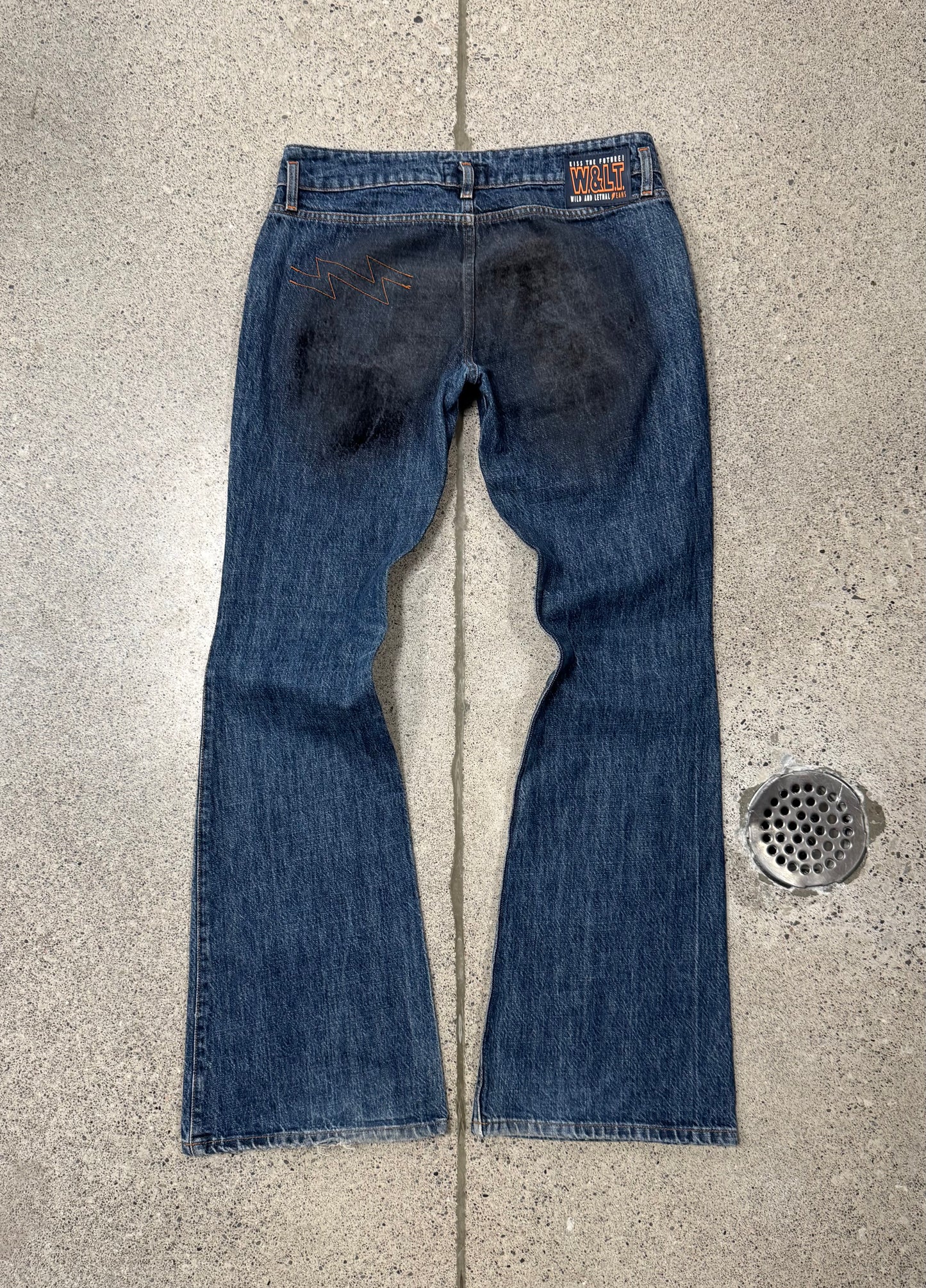 90s W&LT by Walter Van Beirendonck ‘Velour Strip’ Flared Denim