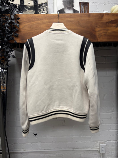 2021 Saint Laurent ‘Teddy’ Wool/Leather Cream White Varsity Jacket