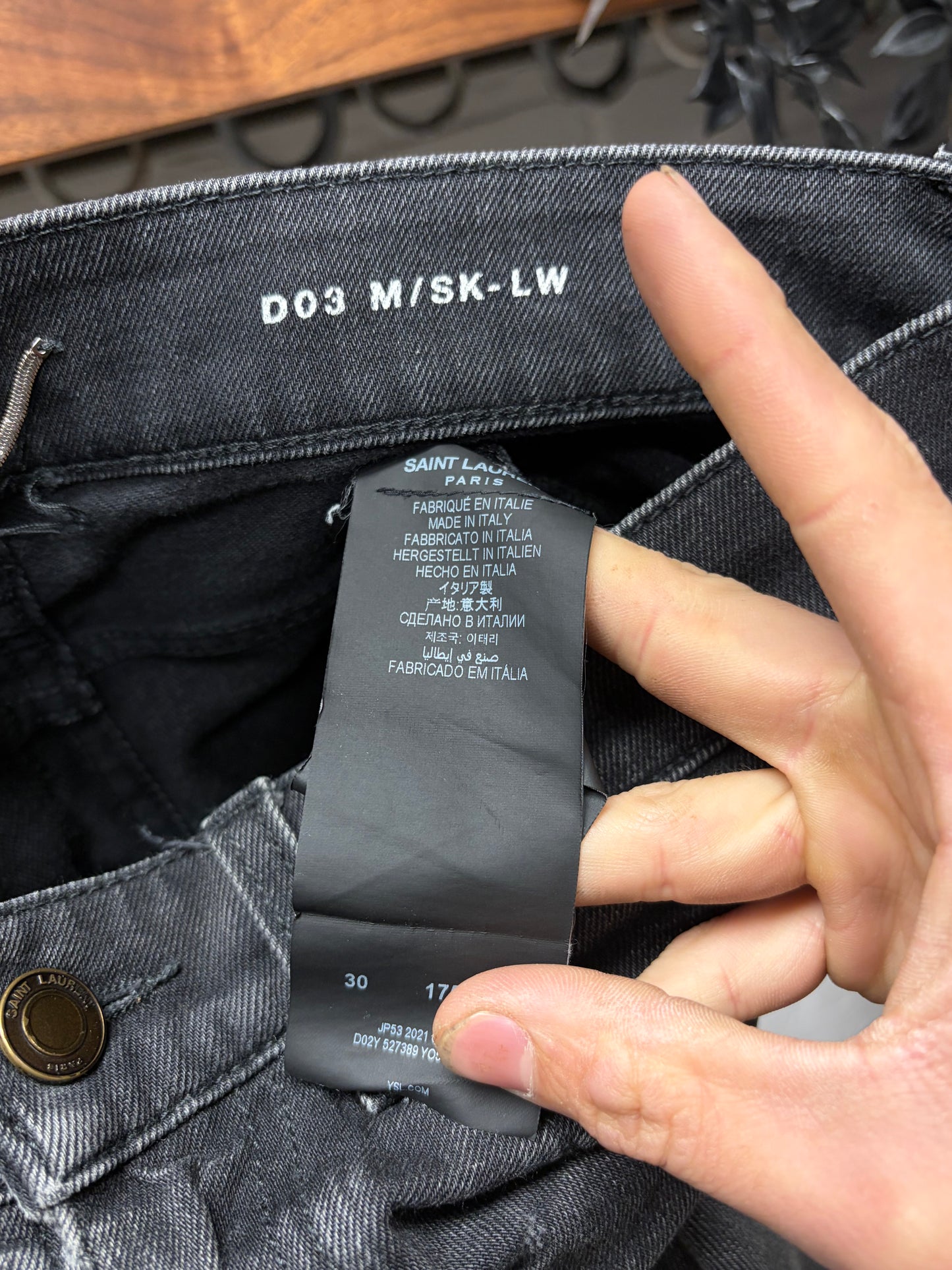 Saint Laurent ‘D03’ Washed Black Repaired Black Skinny Jeans