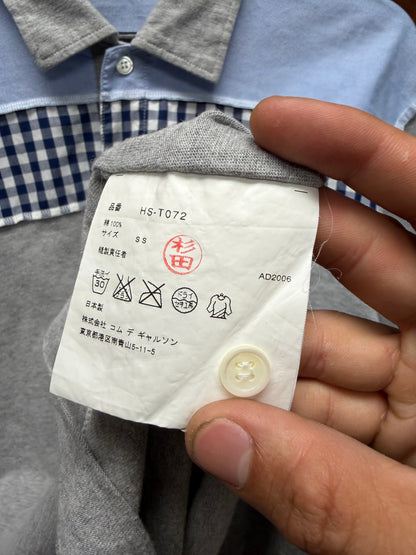 2006 Comme Des Garçons Shirt Grey Cotton Striped/Gingham Hybrid Polo