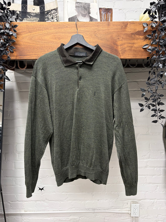 Vintage Yves Saint Laurent Embroidered Logo Long Sleeve Knit Polo