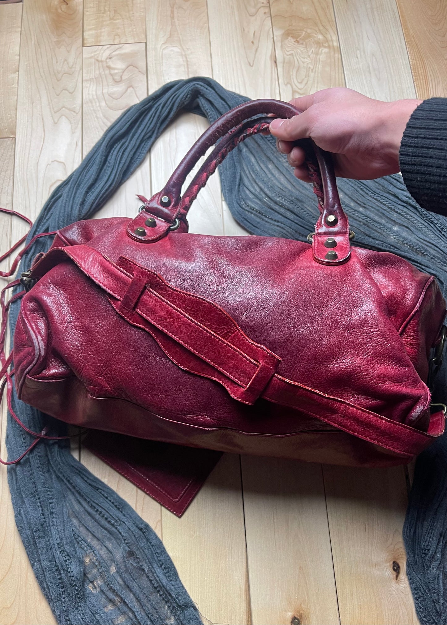 Balenciaga Oxblood Red Leather Crossbody/Top Handle City Bag