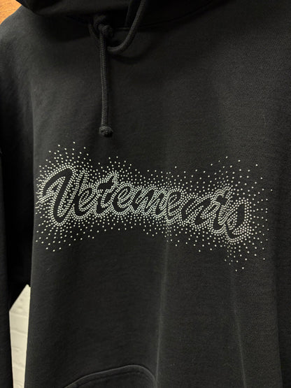 SS2020 Vetements ‘Rhinestone’ Cursive Black Logo Hoodie