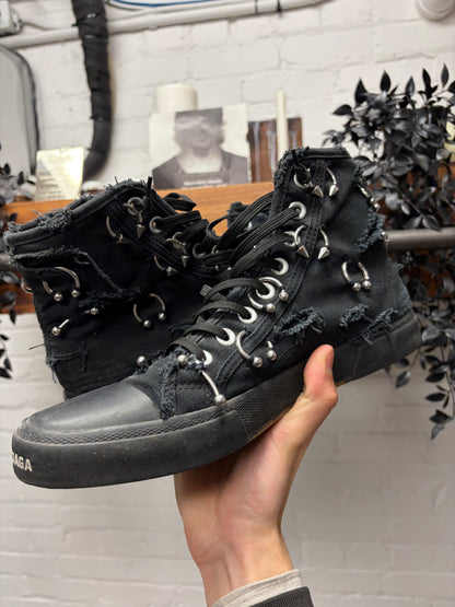 Balenciaga ‘Piercing’ Paris Black Canvas High Top Sneakers