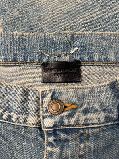 2018 Saint Laurent ‘D02’ Light Wash Distressed Skinny Jeans