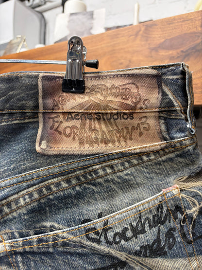2023 Acne Studios ‘Trompe L’œil’ Distressed Graffiti Super Baggy Denim