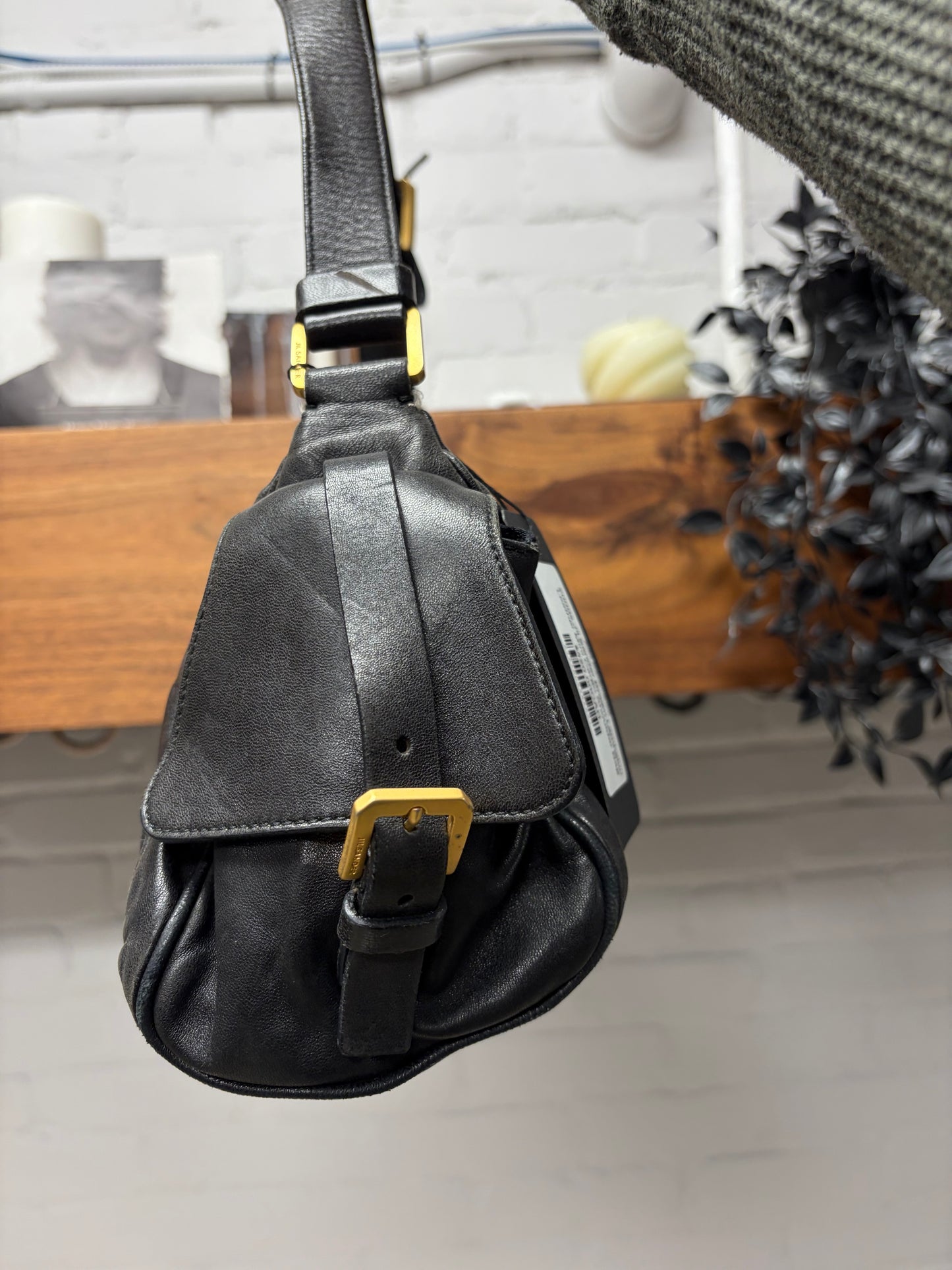 2000s Jil Sander Brown Lambskin Leather Mini Cargo Shoulder Bag