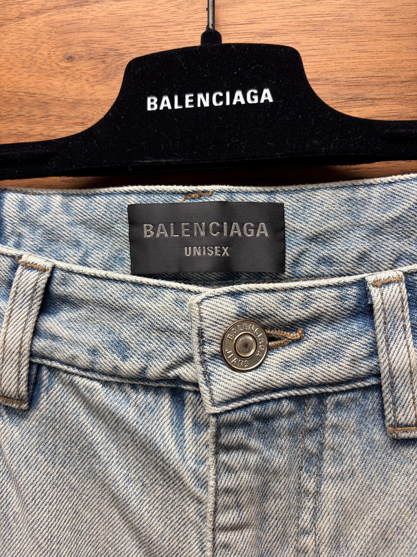2023 Balenciaga ‘Dirt Wash’ Light Blue Flared Leg ‘Heelbite’ Denim