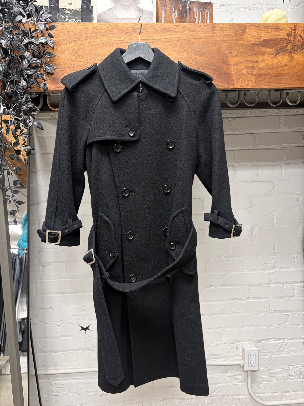 Comme Des Garçons Homme Belted Wool Double Breasted Trench Coat