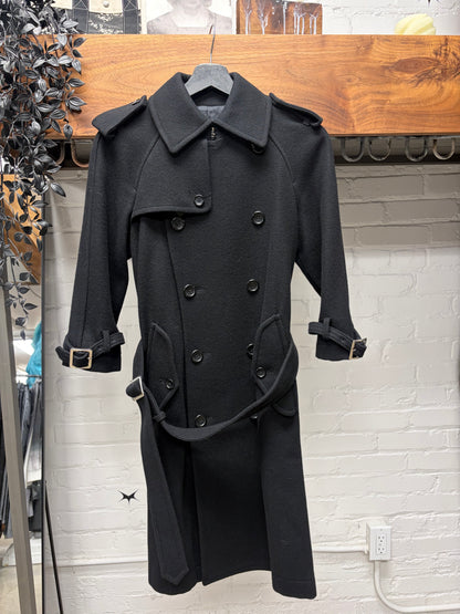 Comme Des Garçons Homme Belted Wool Double Breasted Trench Coat
