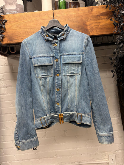 SS2004 Gucci by Tom Ford ‘Bamboo Belted’ Blue Denim Jacket with Bondage Lace Back Detailing