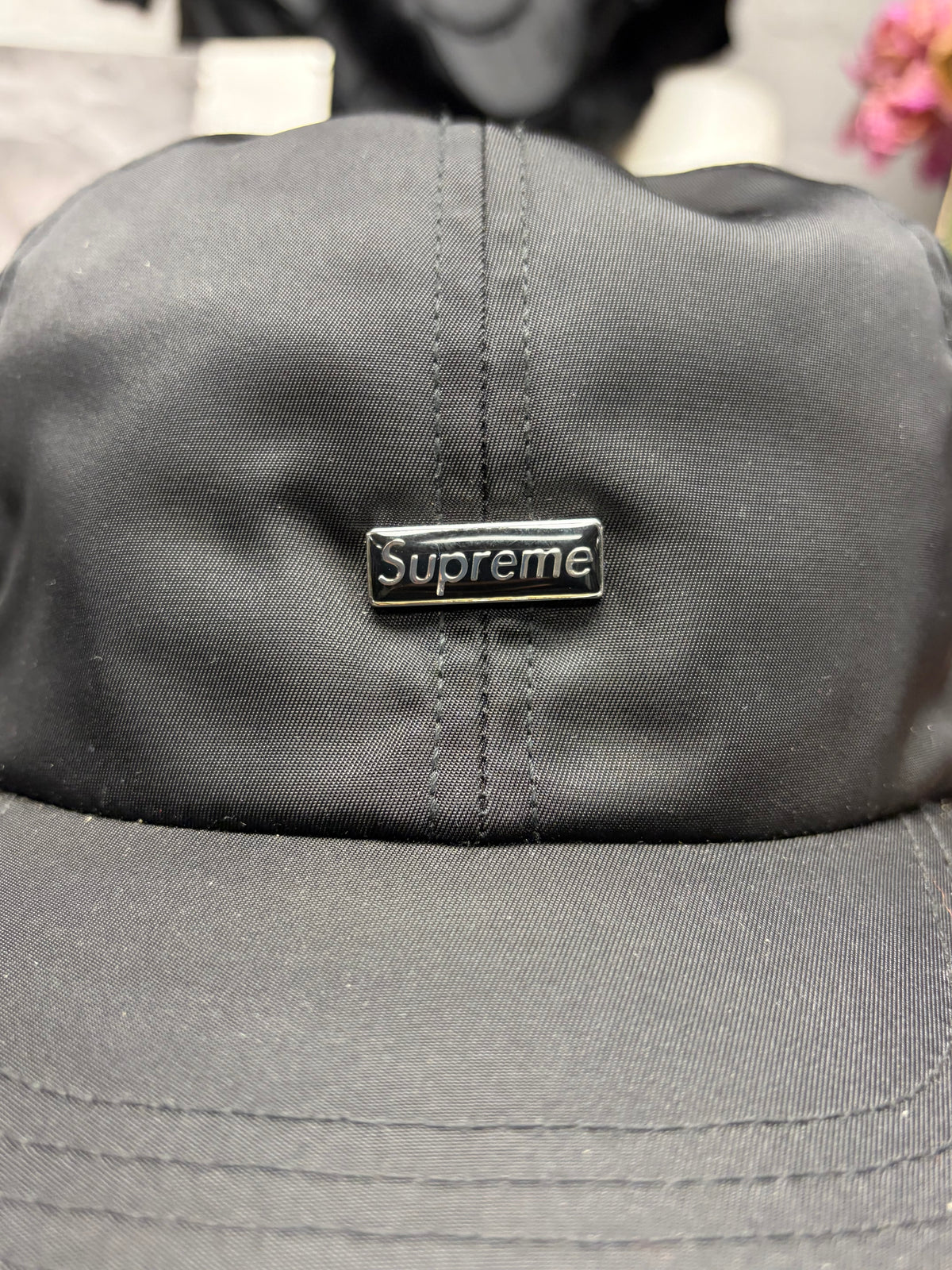 AW2024 Supreme Black Nylon ‘Small Box Logo’ 6 Panel Hat