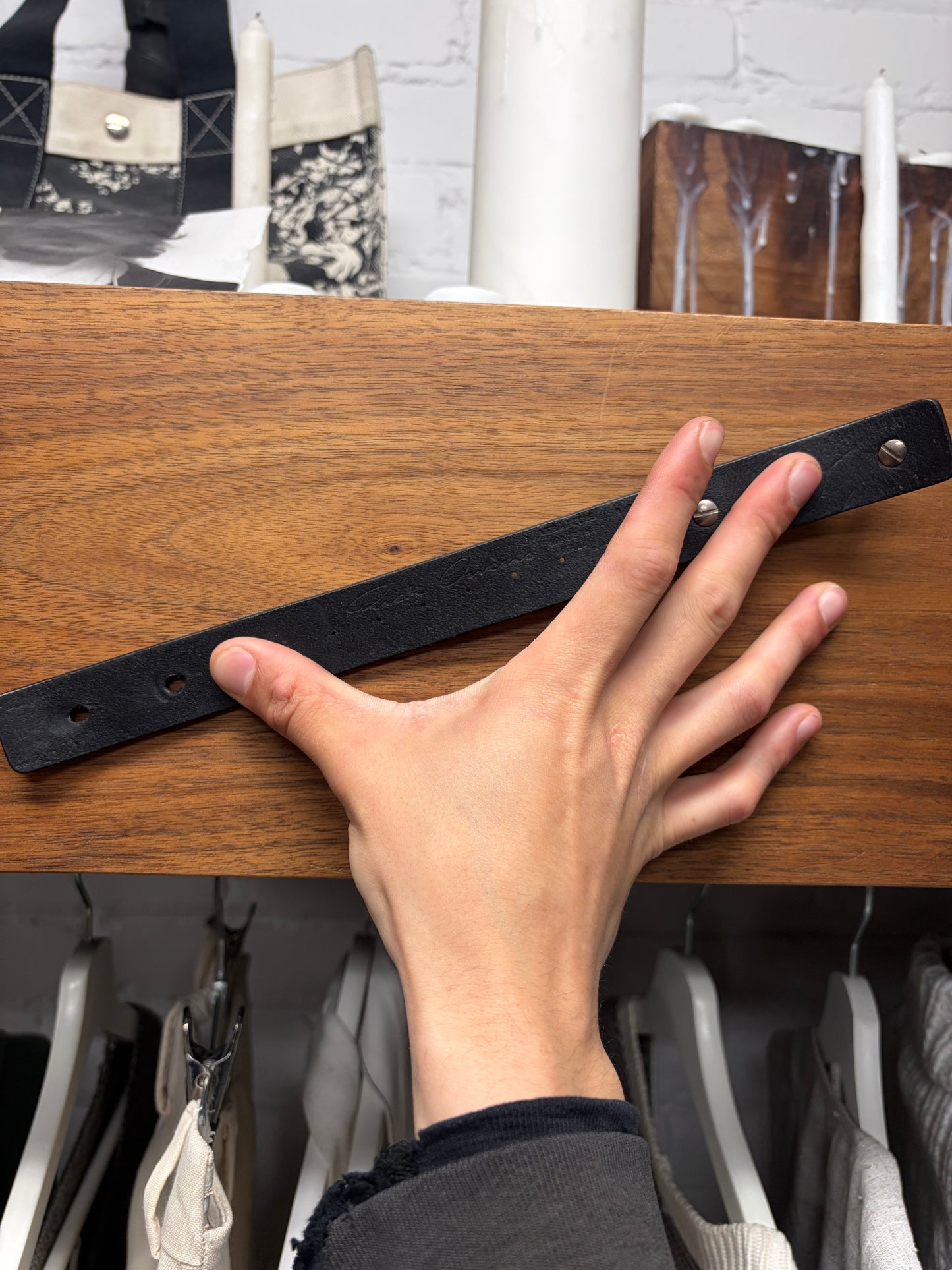 Rick Owens Black Leather Single Wrap Bracelet
