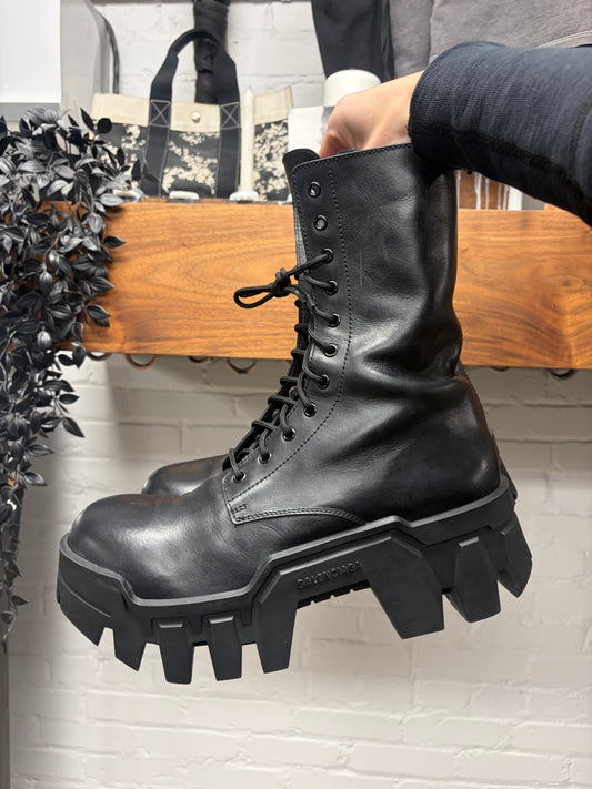 Balenciaga ‘Bulldozer’ Black Patent Leather Platform Sole Combat Boots