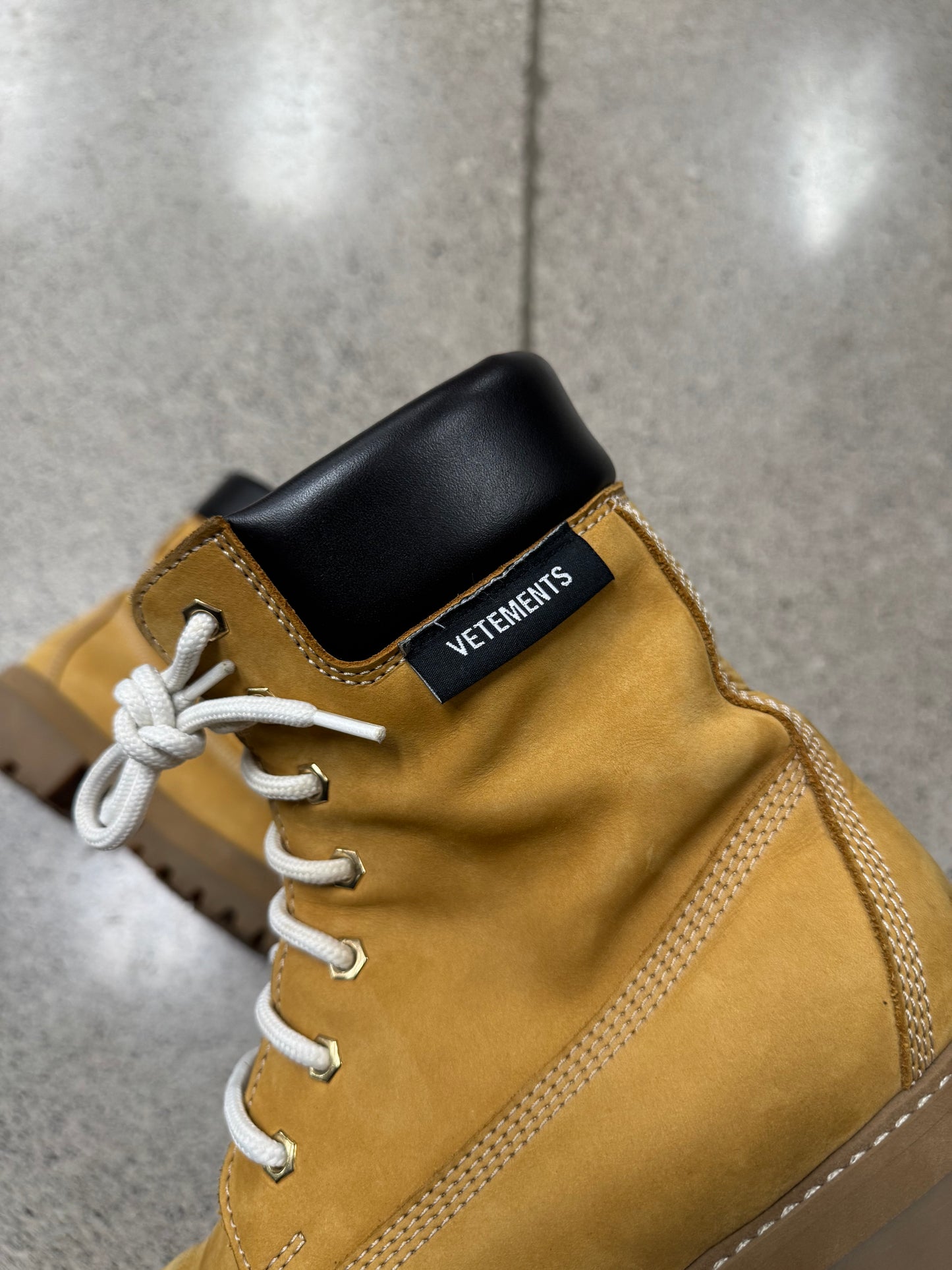 Vetements ‘Timberland’ Tan Suede Combat Boots