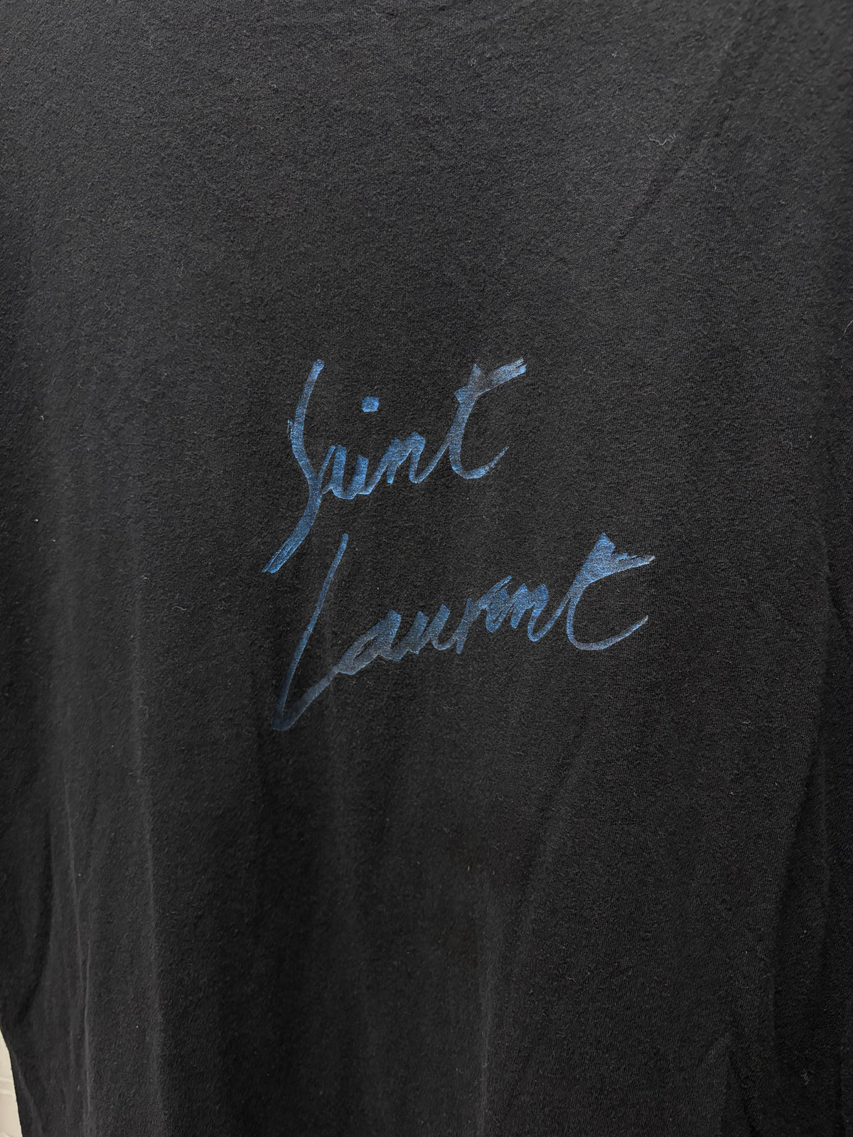 2017 Saint Laurent Blue Cursive Logo T-Shirt