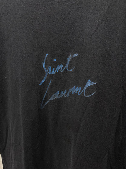 2017 Saint Laurent Blue Cursive Logo T-Shirt